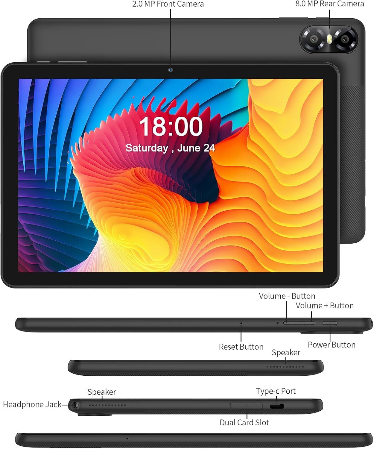 10 Inch Tablet, 8 GB, 64 GB ROM, 1024GB Expand, Android 14, 3-1 Android Tablets, Qcta Core, Wifi 6, 6000 Mah, Tablet PC with Keyboard, Mouse, Case,Gray