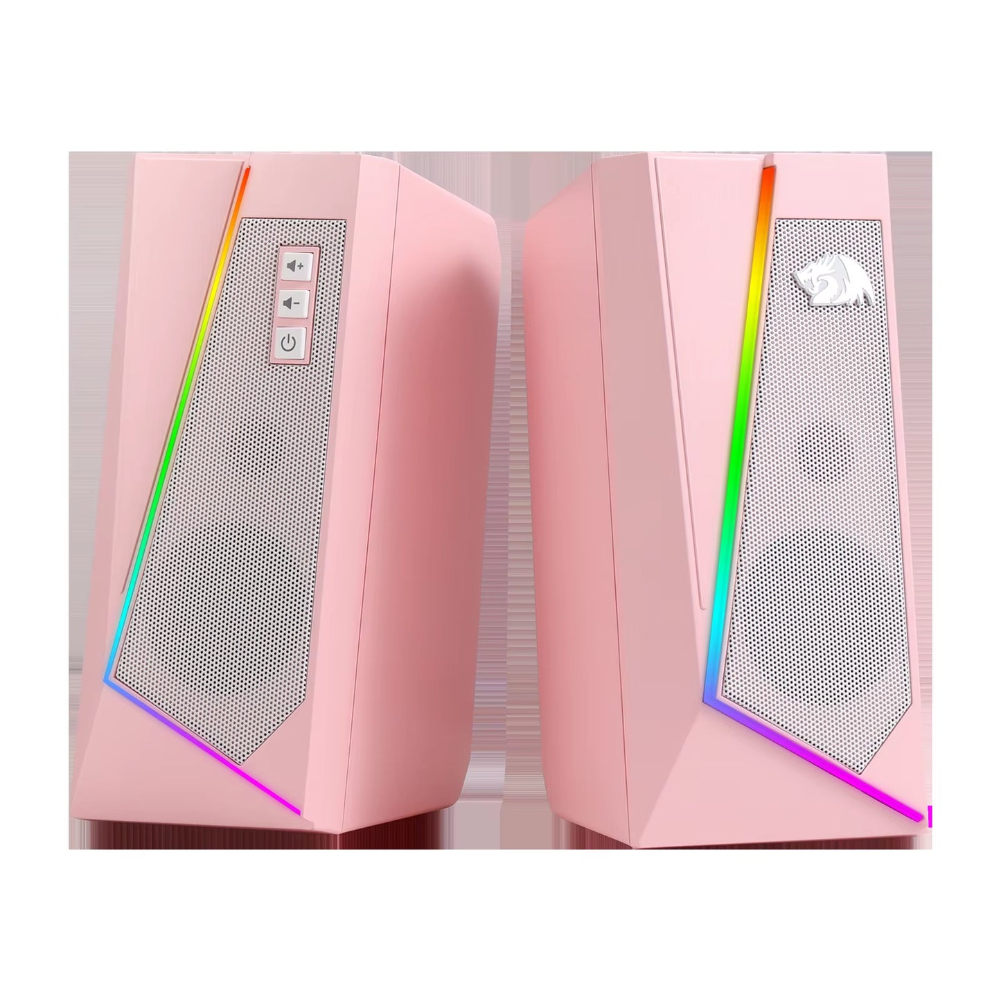 GS520 RGB Stereo Speakers — Immersive PC Sound System with 6-Color LED Glow (White/Pink)