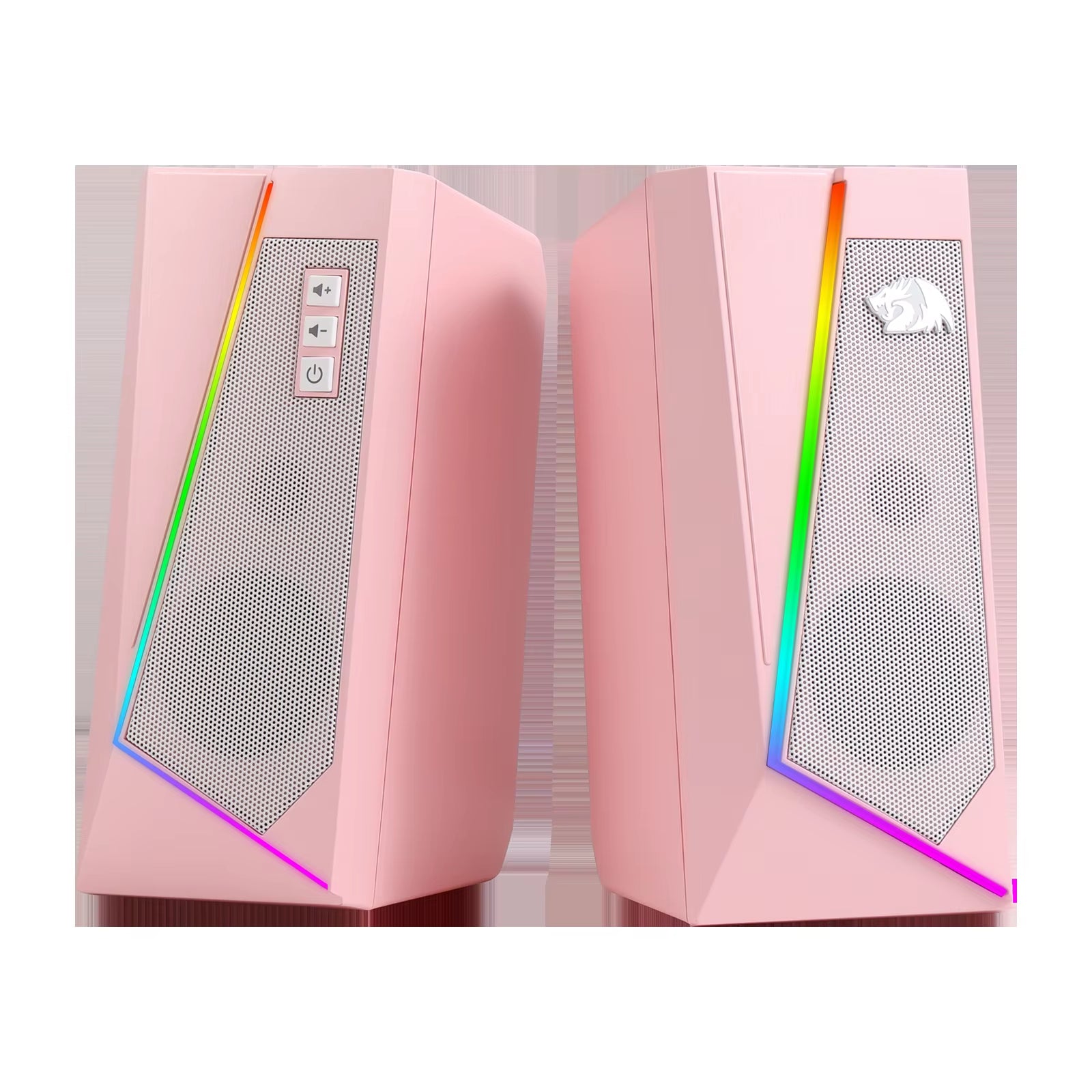 GS520 RGB Stereo Speakers — Immersive PC Sound System with 6-Color LED Glow (White/Pink)