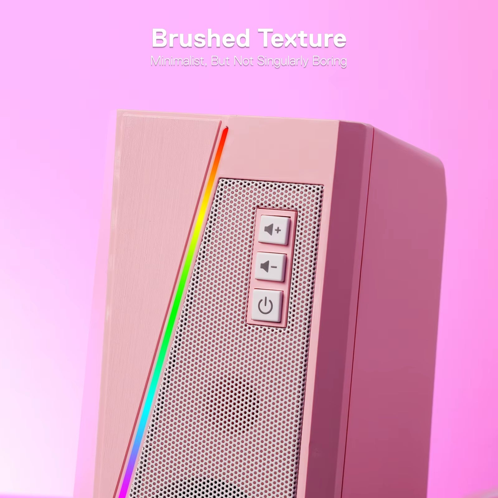 GS520 RGB Stereo Speakers — Immersive PC Sound System with 6-Color LED Glow (White/Pink)
