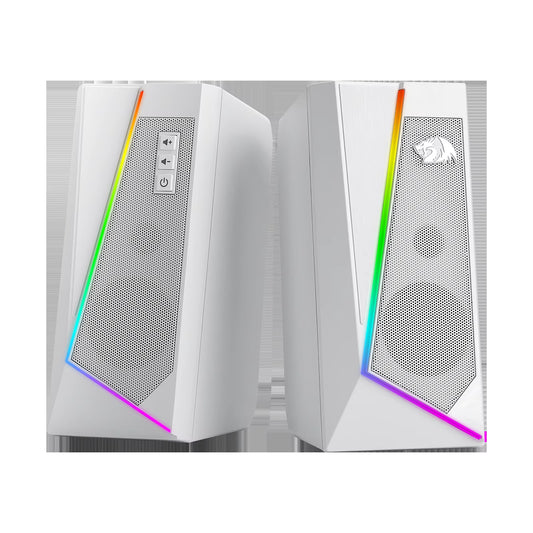 GS520 RGB Stereo Speakers — Immersive PC Sound System with 6-Color LED Glow (White/Pink)