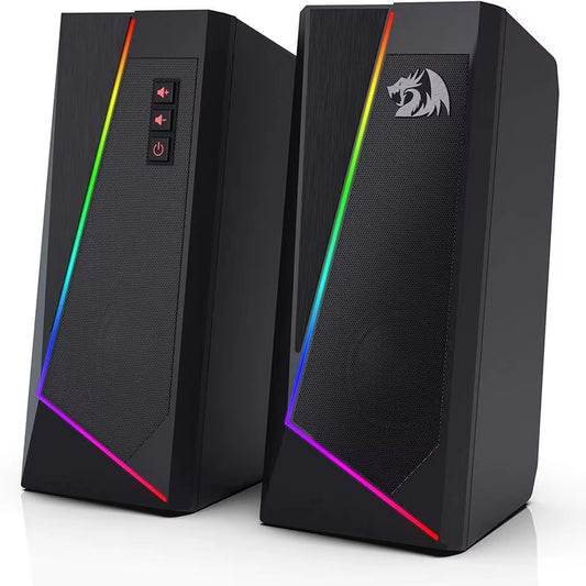 GS520 RGB Stereo Speakers — Immersive PC Sound System with 6-Color LED Glow (White/Pink)